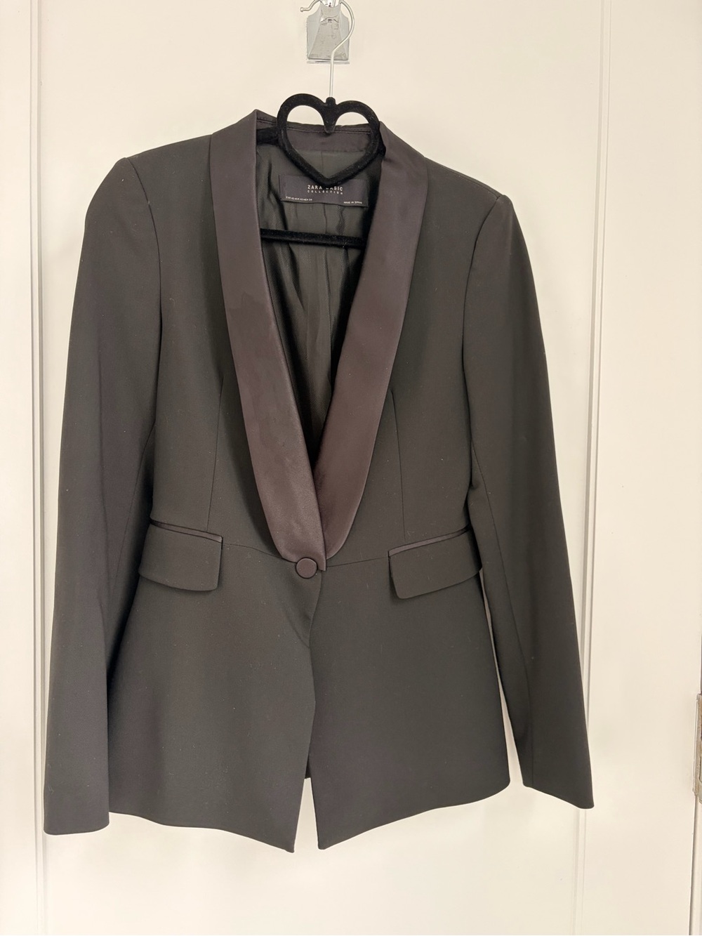 Zara Black Satin-Trim Peak Lapel Blazer